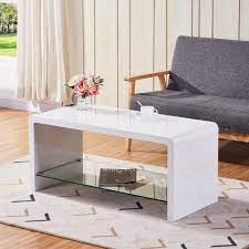 High gloss coffee tables should always look refreshing, unique and elegant, as that is where you would sit for a fresh cup of coffee and feel rejuvenated. Buy Goldfan High Gloss Coffee Tables Modern Rectangular End Table With Glass Storage Shelf Side Table For Living Room Home Furniture White Online In Turkey B08th19bsc