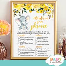 Work the baby shower theme throughout the invite by incorporating pops of yellow and bee graphics. Yellow Floral Elephant Baby Shower Games D437 Baby Printables