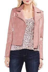 Pink Faux Leather Moto Jacket By Vince Camuto A Little Bit Charming A Little B Faux Leather Moto Jacket Leather Jacket Outfit Spring Blazer Jackets For Women