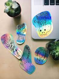 A Set Of 5 Holographic Stickers 5 Different Designs On Shiny Fun Holographic Stickers Illustrated By H Holographic Stickers Sticker Design Holographic Print