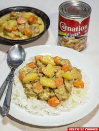 Coconut milk is used to cook it instead of yoghurt, and other healthy vegetable ingredients are added. Chicken Curry With Carnation Evap A Creamy New Tradition Certified Foodies