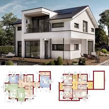 Modernes Haus Design Mit Satteldach 5 Zimmer Grundriss Erdgeschoss Offen Mit Erker Buro Anbau Obergeschoss Mi Haus Grundriss Haus Design Architektur Haus