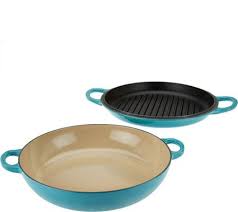 Le Creuset 3 5qt Cast Iron Multi Function Pan With Grill Lid Recipes Qvc Com Cast Iron Versatile Kitchen Pan