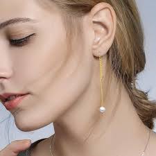 Amazon.com: Pull Through Threader Earrings 10K Real Solid Gold Long  Piercing Long Pearl Tassel Drop Dangle Ear Line Eardrop Earrings Jewelry  Christmas Gifts for Women: Clothing, Shoes & Jewelry