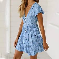 Transer Boho Ruffles Dress Button Down Flounce Floral Plain Summer Short Sleeve Beach Mini Dresses Color Red Size Small Short Sleeve Mini Dress Casual Summer Dresses Cute Dresses