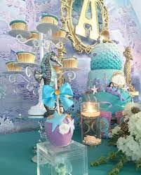 Beautiful Golden Mermaid Shower Seahorse Mermaid Baby Showers Mermaid Baby Shower Theme Baby Mermaid