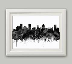Black And White Skyline Art Baltimore Print Black White Art Watercolor Print Usa Travel Lover Gift Black United States Cityscape Art Black Map Baltimore Wall Decor Art In 2019 City Skyl