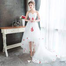 If you're looking for an alternative to. Affordable White Summer Beach Wedding Dresses 2019 A Line Princess Sweetheart Sleeveless Backless Red Appliques Lace Asymmetrical Ruffle