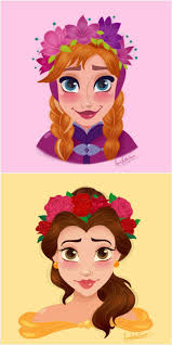 Love these princess flower hair clips. Rocio S Art Disney Princesses Wearing Flower Crowns Series