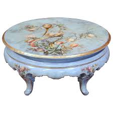 54w x 34l x 18t. Early 20th Century French Hand Painted Round Coffee Table With Peacocks At 1stdibs