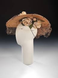 Straw And Linen Hat With Silk Flowers And Net Veil Left Side View By Sally Victor American 1935 The Large Stiff Brim Of Antique Hats Hats Beautiful Hats