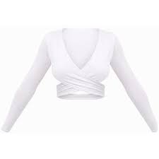Black And White Crop Top Long Sleeve White Wrap Jersey Longsleeve Crop Top 21 Liked On Polyvore Featuring Tops Shirts Whi Long Sleeve Wrap Top Long Sleeve Jersey Top White Long Sleeve Shirt