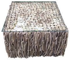 Signature design by ashley kinnshee rustic mango wood round coffee table, brown. Driftwood Glass Top Coffee Table Rustic Coffee Tables By Design Mix Furniture Houzz