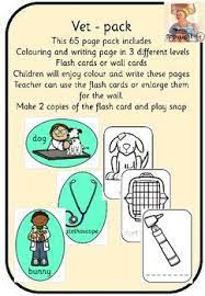 Vet Packthis 65 Page Pack Includes Colouring And Writing Page In 3 Different Levelsflash Cards Or Wall Cardschildren Will Enjoy Colo Flashcards Cards Writing