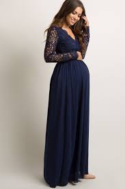 Navy Blue Scalloped Crochet Chiffon Maternity Evening Gown Maternity Evening Dress Maternity Evening Gowns Cute Maternity Dresses