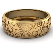 Engraved Two Tone Wedding Band In 14k Yellow Gold Mens Engraved Wedding Bands Mens Wedding Bands Vintage Mens Yellow Gold Wedding Bands