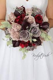 Wedding bouquet bridal bouquet silk flowers. Wine Burgundy Grey And Mauve Wedding Bouquet With Silver Dollar Eucalyptus Red Bouquet Wedding Black Wedding Flowers Blush Bouquet Wedding