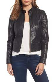 Halogen Women S Zip Detail Leather Jacket In Black Size S Leather Moto Jacket Leather Jacket Real Leather Jacket