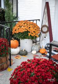 Fall front porch with personalized door plaque. Fall Front Porch Decor Porch Decorating Ideas For Fall