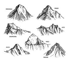 Highest Mountains Of Himalaya Nepal Hand Drawn Set By Alfazet Chronicles Thehungryjpeg Com Nepal S Natur Zeichnen Landschaftszeichnungen Landschaftsskizze