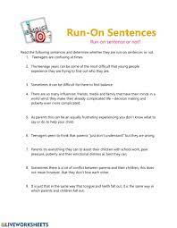 Run On Sentences Interactive Worksheet Run On Sentences Sentences Worksheet Template