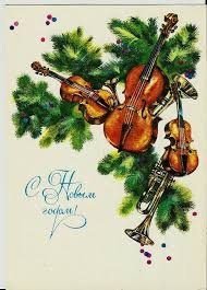 Violin Happy New Year Russian Vintage Postcard By Lucymarket 4 99 Vintage Christmas Cards Postcard Postcard Printing