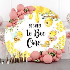 Round Sweet Bee One Backdrop Baby Shower 1st Birthday Party Photo  Background