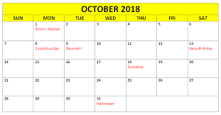 Pin Di October 2018 Calendar Printable