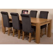 Some dining room chairs offer a distressed oak. Kuba Extra Large Oak Dining Table With 6 Washington Dark Grey Fabric Chairs Oak Furniture King