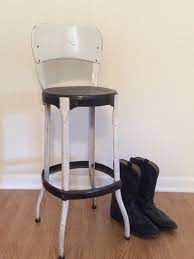 Vintage metal kitchen stools with backs. Vintage Tall Metal Stool Kitchy 1950s White Black Backrest Armless Retro Medical Kitchen Cosco Metal Stool Metal Stool Stool Cosco