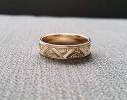 Art Deco Mens Wedding Band Ring Pattern Antique Unique Egyptian Geometric 14k Gold The Emmerson In 2021 Rings Mens Wedding Bands Wedding Ring Bands Mens Wedding Bands