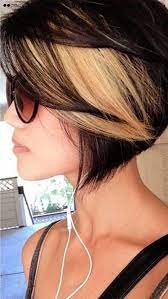 Otherwise they remain hidden unless the hair is styled a certain way or your manes moves or is buffeted by say an unexpected breeze. Short Bob With Peekaboo Highlight Short Hair Color Short Hair Styles Black Hair With Blonde Highlights