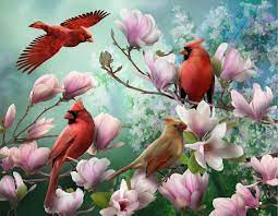 Collection of paintings by numbers flowers. Four Birds In Flowers Birds Paint By Number Numeral Paint