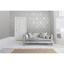 Henderson Interiors Chelsea Glitter Damask Wallpaper Soft Grey Silver H980504 Wallpaper From Damask Wallpaper Living Room Metallic Wallpaper Wallpaper Uk