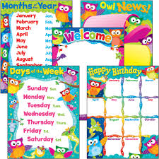 Trend Enterprises Inc Trend Prek 3 Owl Stars Basic Learning Charts Combo Theme Subject Learning Skill Learning Birthday Week Day Month 5