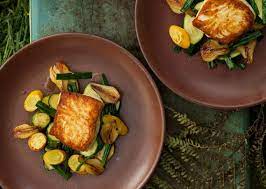 Halibut With Spring Onion And Summer Squash Saute Recipe Seafood Dinner Best Halibut Recipes Food
