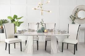The one room that's being left alone is the kitchen space. Urban Deco Midas 180cm Grey And White Marble Dining Table And 6 Cadiz White Chairs