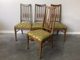 Dining kitchen chair set of 4 modern dining room side chairs with fabric cushion seat back, mid century living room chairs with brown metal legs, grey. Set Of 4 Vintage Mid Century Modern High Back Dining Chairs Rerunroom Vintage Furniture Home Decor