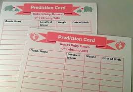 Baby Shower Game Prediction Card Chart Sweepstake
