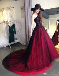 Discount Gothic A Line Wedding Dresses Sweetheart Lace Up Back Floor Length Long Black Burgundy Robe De Soiree Vestido Longo De Festa Bridal Gowns Sweetheart A Halloween Wedding Dresses Black