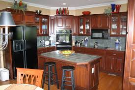 Colour is important as well. Cherry Kitchen Cabinets The Home Depot Ideas Kitchen Colour Combination Grey Tile Backsplash Kitchen Cherry Cabinets Kitchen