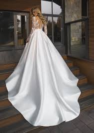 Mikado Satin Crepe Skirt Long Sleeve Embroidered Belt Lace Wedding Dress Train Elegant Classic Ivory Modern Simple Wedding Bride Gown Button Wedding Dress Train Wedding Dresses Whimsical Classic Wedding Gowns