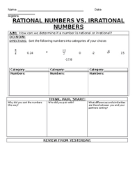 Each time you download a worksheet it will have unique know that numbers that are not rational are called irrational. Rational And Irrational Numbers Worksheets Teaching Resources Tpt