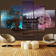Maybe you would like to learn more about one of these? Buy Movie Theater Decor Vintage Film Clapper Paintings Movie Projector Picture Old Cinema Artwork For Living Room 5 Piece Canvas Wall Art Modern House Decor Hd Prints Framed Ready To Hang 60 Wx 40 H