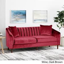 Bring home this deep red hue to use as a focal point in your space or opt for a neutral velvet upholstery for a softer end result. Noble House Ansonia Contemporary Velvet Sofa In Wine And And Dark Brown 310769
