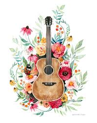 Guitar And Flowers Art Watercolor Flower Art Painting Ukulele Art Flower Art