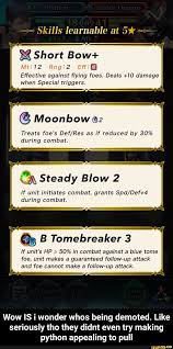 Skills Learnable At 5 M Short Bow Effective Against Flying Foes Deals 10 Damage When Special Triggers Treats Foe S Def Res As If Reduced By 30 Duri Skills The Unit Combat