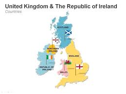 Northern ireland doesn't currently have an official flag and instead it currently uses the union flag, which is the official flag for the uk. United Kingdom Uk And The Republic Of Ireland Editable Ppt Map