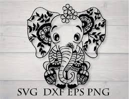 Baby Elephant Svg Mandala Animal Svg Etsy In 2020 Cricut Elephant Flower Svg Files Mandala Elephant
