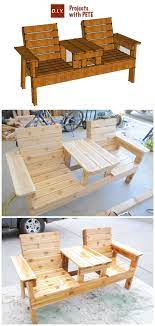 Diy Double Chair Bench With Table Free Plans Instructions Outdoor Patio Furniture Ideas In Woodworking Projects Diy Diy Projects Plans Woodworking Plans Diy